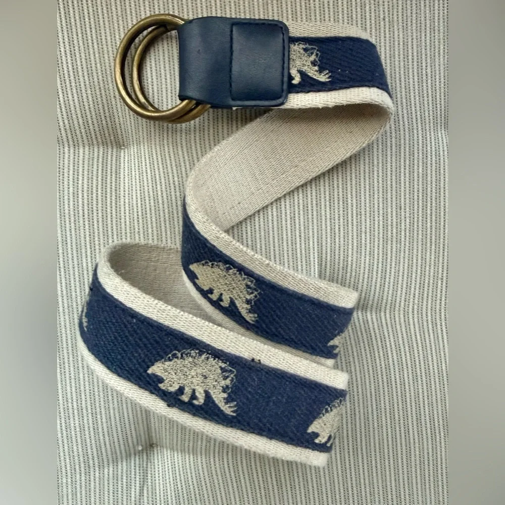 Gap Boys Blue & Cream Dinosaur Belt w/Brass Buckle adjustable sz 2-5 year old - Picture 1 of 7